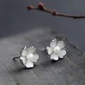 Minimalist Oil Painted Faux Pearl Cherry Blossom Stud Earrings For Daily Wear Women view 1