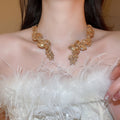 Champagne Rhinestone Teardrop Alloy Choker Necklace Light Luxury Vintage Minimalist Design view 3