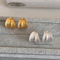 Brushed C-Shaped Copper Stud Earrings Minimalist Geometric Round Metal Fashion Jewelry view 3