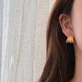 Brushed C-Shaped Copper Stud Earrings Minimalist Geometric Round Metal Fashion Jewelry view 2