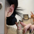Gold Plated Silver Post Zircon Butterfly Faux Pearl Stud Earrings French Vintage Light Luxury Style view 4