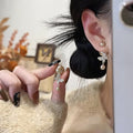 Gold Plated Silver Post Zircon Butterfly Faux Pearl Stud Earrings French Vintage Light Luxury Style view 2