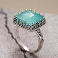 Vintage Crown Ring For Women With Faux Jade Stone Elegant Antique Style Fashion Finger Jewelry view 2