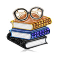 Alloy Enamel Rhinestone Book Glasses Brooch Pin For Apparel Decoration view 2