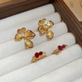 Gold Plated Copper Zircon Flower Gourd Drop Earrings With Silver Pins Chic Vintage Style view 3