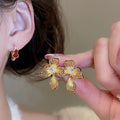 Gold Plated Copper Zircon Flower Gourd Drop Earrings With Silver Pins Chic Vintage Style view 2