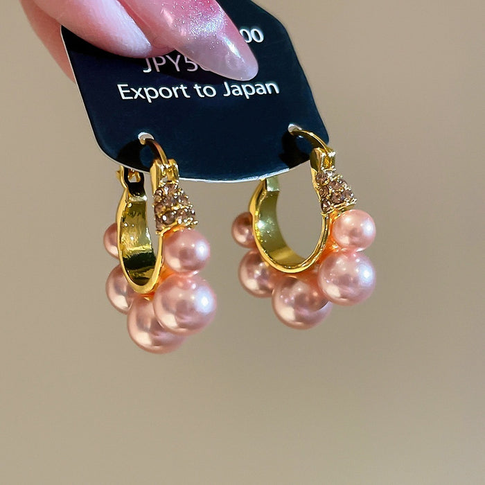 Gold Plated Rhinestone Flower Faux Pearl Ear Cuff Earrings For Elegant Office Style