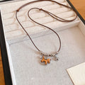 Light Luxury Copper Sweater Necklace With Wooden Star Horse Pendant, Vintage Chinese Style view 4