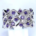 Elegant Purple Zircon Micro Pave Wavy Line Ring With Round Cluster Design For Women view 1