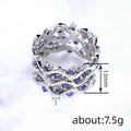 Elegant Purple Zircon Micro Pave Wavy Line Ring With Round Cluster Design For Women view 4