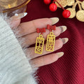 New Year Red Wedding Asymmetric Fortune Bag Lion Dance Cloud Vintage Drop Earrings view 4