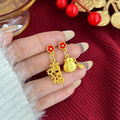 New Year Red Wedding Asymmetric Fortune Bag Lion Dance Cloud Vintage Drop Earrings view 3