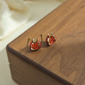 Elegant Red Pomegranate Rhinestone Enamel Studs Gold Tone Alloy Silver Needle Women's Fashion Earrings view 2