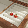 Elegant Red Pomegranate Rhinestone Enamel Studs Gold Tone Alloy Silver Needle Women's Fashion Earrings view 4