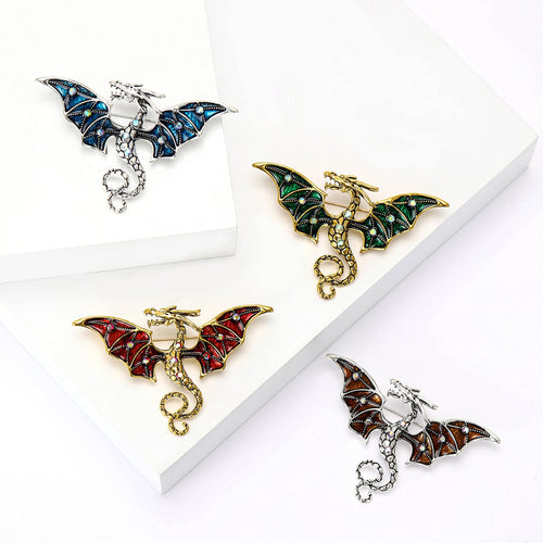 Alloy Enamel Rhinestone Dragon Brooch Pin For Coat Accessories