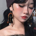 Ethnic Style Coconut Shell Wood Round Teardrop Tassel Drop Earrings For Women view 2
