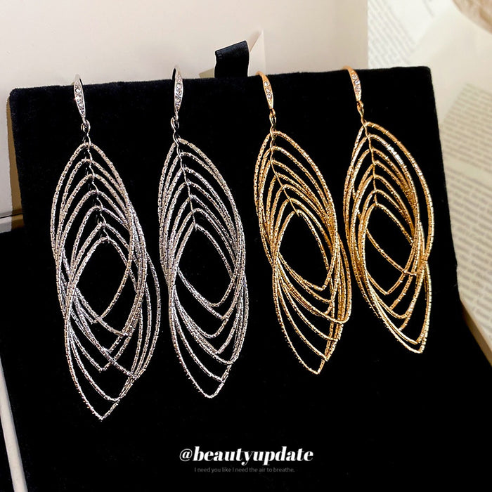Iron Metal Zircon Oval Hollow Geometric Hook Earrings For Women Minimalist Light Luxury Style