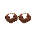 Geometric Yarn Round Hoop Earrings With Silver Posts, Vintage Autumn Winter OL Fashion Jewelry view 5