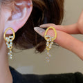 Light Luxury Alloy Oval Rhinestone Tassel Drop Earrings French Vintage Elegant Stud Style view 1