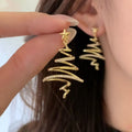 Gold Plated Copper Star Zircon Stud Earrings With Silver Posts, Light Luxury Christmas Jewelry view 3
