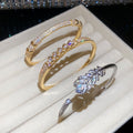 Gold Plated Copper Zircon Leaf Hollow Buckle Bangle For Women Light Luxury Everyday Jewelry view 2