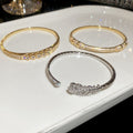 Gold Plated Copper Zircon Leaf Hollow Buckle Bangle For Women Light Luxury Everyday Jewelry view 4