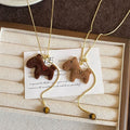 Light Luxury Tiger Eye Stone Horse Sweater Necklace Vintage Zodiac Pony Pendant Choker view 2