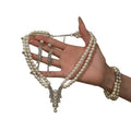 Light Luxury Faux Pearl Rhinestone Tassel Jewelry Set With Double Layer Necklace Earrings Bracelet view 5