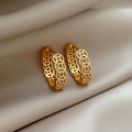 Gold Plated Copper Zircon Round Coin Drop Earrings New Chinese Vintage Light Luxury Style view 1