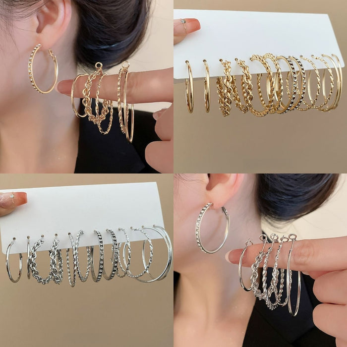 Iron Rhinestone Round Hoop Earrings Jewelry Set, Minimalist European Style Daily Commute
