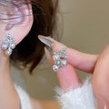 French Vintage Light Luxury Floral Faux Pearl Stud Earrings With Rhinestone Silver Pin For Women view 1