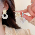 Elegant Floral Faux Pearl Rhinestone Stud Earrings Jewelry Set With Silver Needles view 2