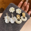 Elegant Floral Faux Pearl Rhinestone Stud Earrings Jewelry Set With Silver Needles view 3