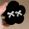 Copper Zircon Bow Stud Earrings Minimalist Light Luxury Elegant Fashion Jewelry view 1