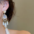 Gold Plated Silver Post Zircon Teardrop Faux Pearl Vintage Court Style Drop Earrings view 4
