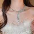 Light Luxury Rhinestone Metal Round Tassel Choker Necklace Elegant Geometric Collarbone Jewelry view 1