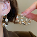Maillard Style Tiger Eye Stone Beaded Pearl Stud Earrings, Geometric Round Vintage Ethnic Jewelry view 2