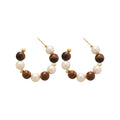 Maillard Style Tiger Eye Stone Beaded Pearl Stud Earrings, Geometric Round Vintage Ethnic Jewelry view 5
