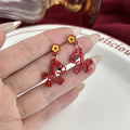Luxury Red Gold Enamel Hollow Pony Coin Flower Alloy Stud Drop Dangle Women Fashion Earrings view 3