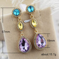 Gold Tone Multicolor Three Stone Long Drop Earrings view 4