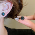 Vintage Copper Round Zircon Stud Earrings With Silver Pins, Light Luxury Geometric Jewelry For Women view 1