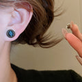 Vintage Copper Round Zircon Stud Earrings With Silver Pins, Light Luxury Geometric Jewelry For Women view 3