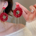 Elegant Yarn Plush Round Tassel Drop Earrings With Silver Needle Geometric Winter Style view 3