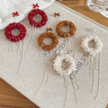 Elegant Yarn Plush Round Tassel Drop Earrings With Silver Needle Geometric Winter Style view 2