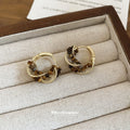 Vintage Tiger Eye Twisted Triangle Geometric Earrings Maillard Light Luxury Statement Ear Jewelry view 3