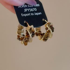 Vintage Tiger Eye Twisted Triangle Geometric Earrings Maillard Light Luxury Statement Ear Jewelry