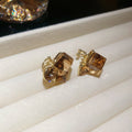 Gold Plated Copper Square Rhinestone Clip-on Earrings, Maillard Vintage Light Luxury Ear Cuffs view 4