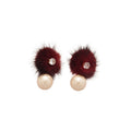 Elegant Faux Pearl Zircon Pom Ball Stud Earrings With Gold Plated Silver Pins view 5