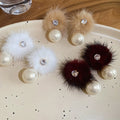 Elegant Faux Pearl Zircon Pom Ball Stud Earrings With Gold Plated Silver Pins view 4