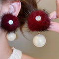 Elegant Faux Pearl Zircon Pom Ball Stud Earrings With Gold Plated Silver Pins view 3